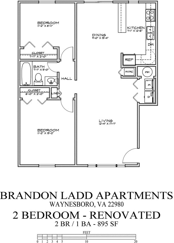 Floor Plan - Phase 1 - 2 Bed/1 Bath - Renovated