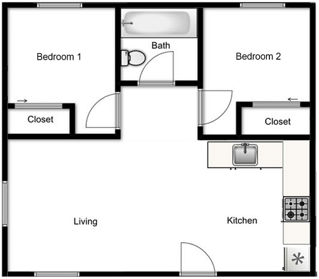 Layout of the 2 bed, 1 bath unit - 14710 13th Ave N Unit 3