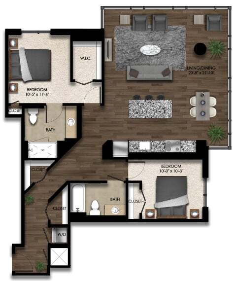 Floor Plan - 2 Bed/2 Bath-1E