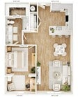 Explore this contemporary apartment design offering stylish living with a functional layout.