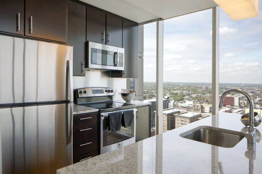High-end finishes complement the designer kitchens