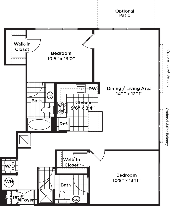 Floor Plan - 2 Bedroom 2 Bath - B15 Affordable 80%