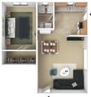 One Bedroom, 600 sqft