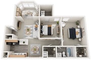 Two Bedrooms, One Bathroom, with Morning Room, 911 sqft.