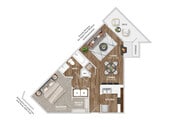 Larger one bedroom with expanded living space and added flexibility