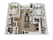 Welcome to the "Croussett," an enchanting 1111 sqft 2-bedroom floor plan that blends comfort and functionality seamlessly. The spacious living area serves as the heart of the home, ideal for relaxation or gatherings with loved ones. Two well-appointed bedrooms offer private sanctuaries with ample cl