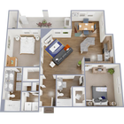 B3 - Apartamento de 1,129 pies cuadrados, dos habitaciones y dos baños