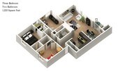 3 HAB/2 BA 1223 ft²