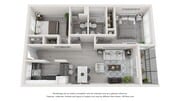 A 3D floor plan rendering of The Kingsley.