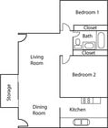 2 Bedrooms / 1 Bathroom
