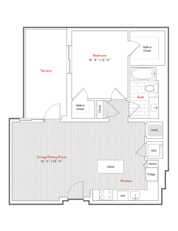 Floor Plan - 1 Bed  1 Bath-H