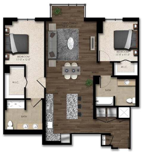 Floor Plan - 2 Bed/2 Bath-4E