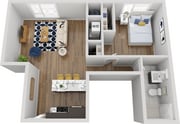 Explore the efficient design of this chic urban apartment, perfect for modern living.