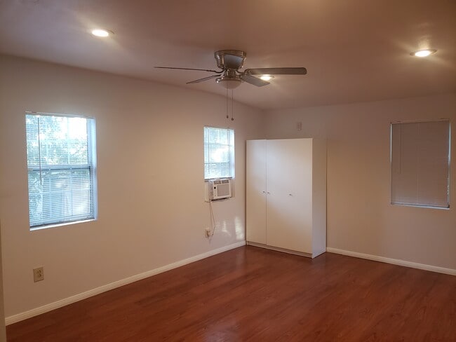Living space with wood-style flooring
