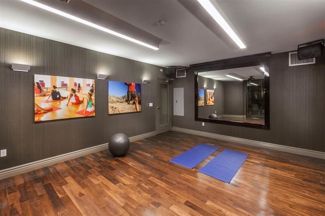 Workout in the flex studio featuring an on-demand personal e-trainer