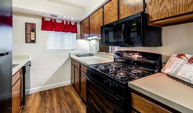 Kitchens provide spacious cabinets and countertops