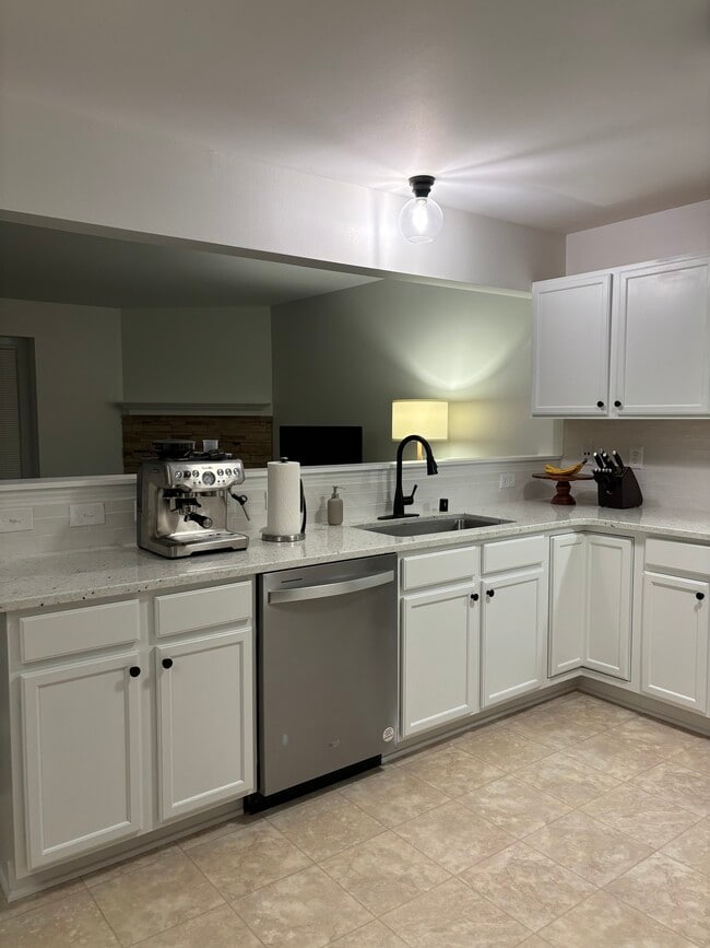 Large sink with garbage disposal, new dishwasher, and black hardware - 2218 Patrick Ln Casa Adosada