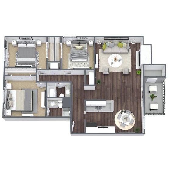 Floor Plan - 3 Bed - 2 Bath (Renovated)