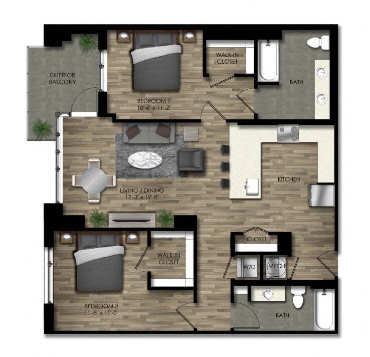 Floor Plan - 2 Bed/2 Bath-29W