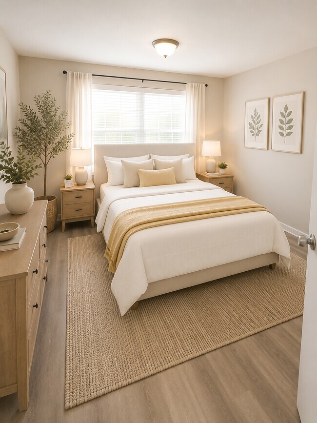 Bright and comfortable bedroom designed for rest and relaxation. - Watkins Manor