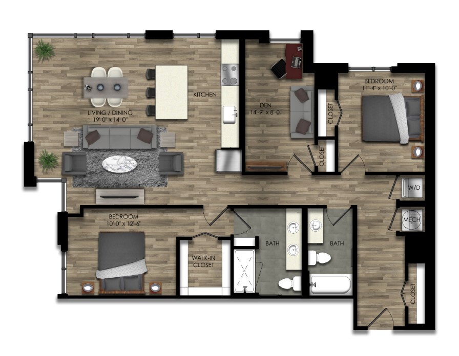 Floor Plan - 2 Bed/2 Bath Den-20W