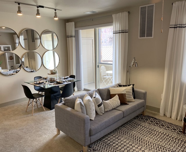 Living Room With Dining Area View