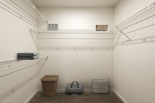 Walk in closet with linen rack and storage space