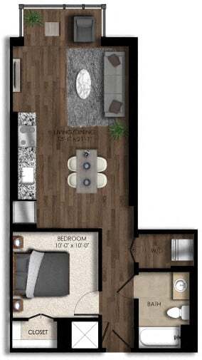 Floor Plan - 1 Bed/1 Bath JR-2E