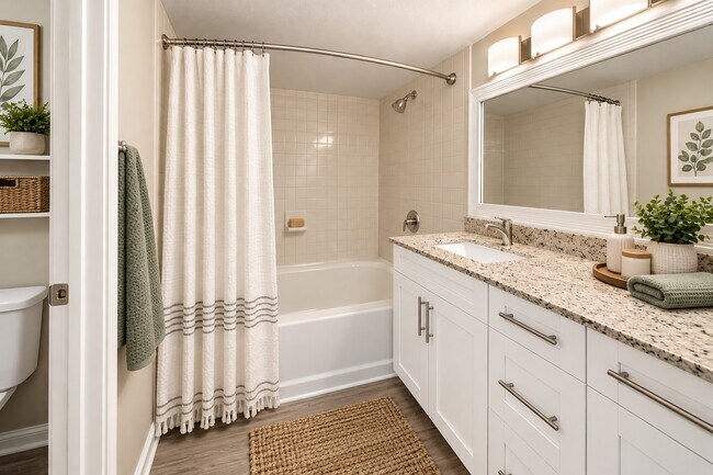 Step into comfort and modern elegance at Mosaic. This stylish bathroom features a sleek design with contemporary fixtures and ample storage. Perfect for your daily routine. Explore your new sanctuary today!