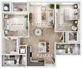 2BR/2BA - B3 -1053SQFT