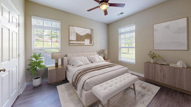 Dormitorio con luz natural - Columns on Wetherington Apartments