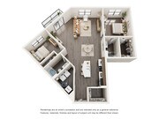 2 bedroom 2 bathroom flat with split bedroom layout, island kitchen, and full size washer dryer included