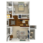 One bedroom, one bath, 720 square foot floor plan