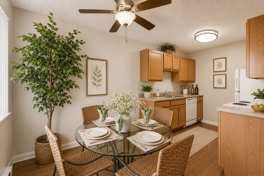 A Standard Dining Room and Kitchen at Greentree Village Apartments