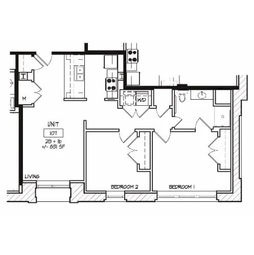 2 bed 1 bath 831 sq. ft