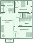 Classic 2 Bedroom, 2 Bathroom Floor Plan