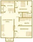 Renovated 2 Bedroom, 1 Bathroom Floor Plan