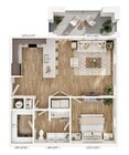Explore the stylish design of this urban retreat, complete with an airy living space and cozy bedroom.