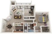Two Bedroom, One Bathroom, 840 sqft, Patio/Balcony, Full Size Washer/Dryer Connections, Fireplace in Selected Units