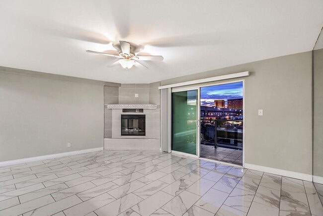 Living Room with Fireplace and View