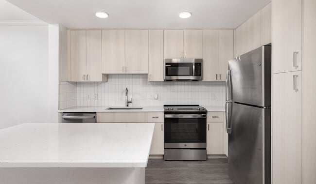 Kitchens with stainless steel appliances and quartz countertops