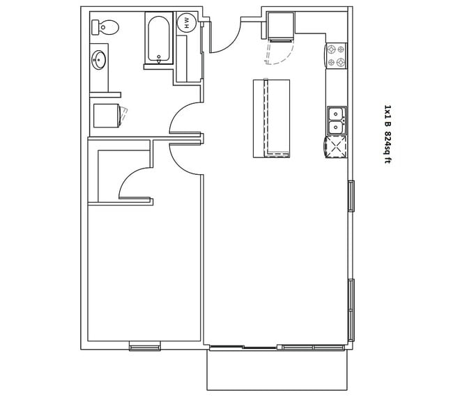 1BR/1BA 824 sqft