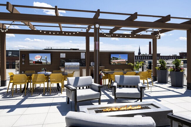 Rooftop Terrace With Seating And Firepit And Outdoor Tv's
