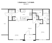The Cypria: 838 sq. ft. with an attached garage, washer/dryer access, and a spacious L-shaped closet for added convenience.