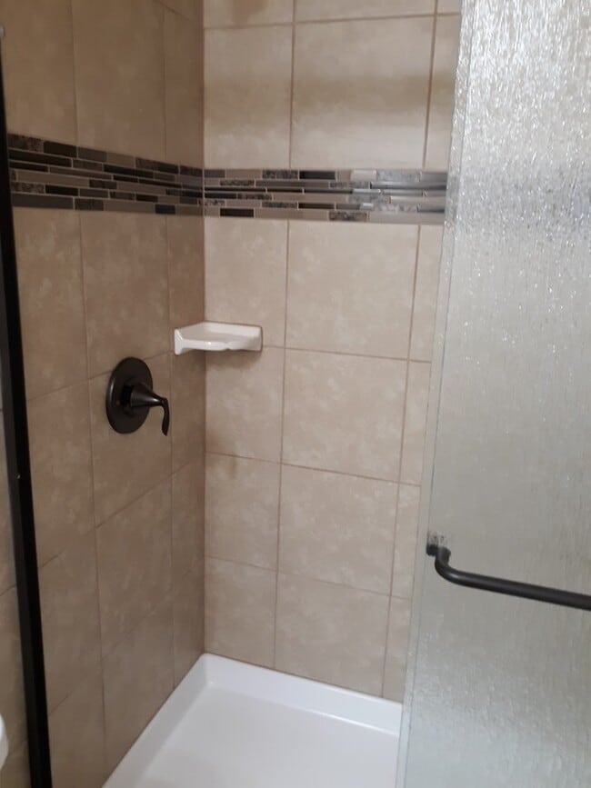 master bath with walking shower unit