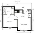 1 Bedroom Floor Plan, Stainless Steel Appliances, Modern Finishes