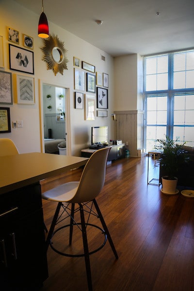 Open floor plan in a 1BR