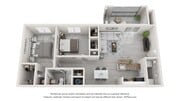 A floor plan for Endeavor, two bed one bath.