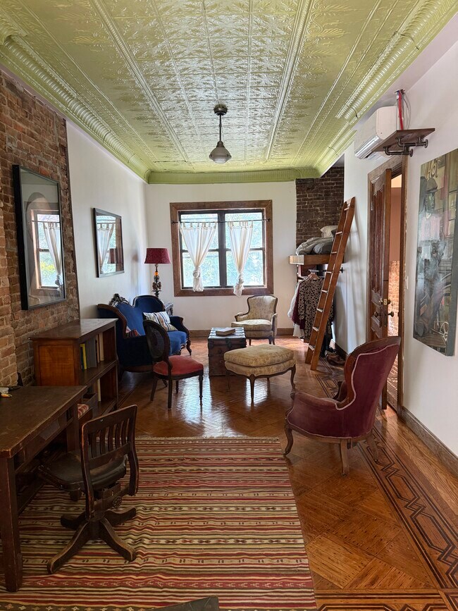 Bed Cubbie… (now with railing) on south end of apartment - 373 Decatur St Unit Sunny Retro Bed-Stuy Loft