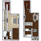 plano de planta de un dormitorio y un baño